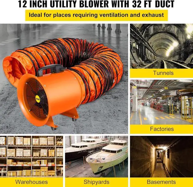 Alt view image 2 of 7 - Utility Blower Fan, 12 Inches, 520W 2295 CFM High Velocity Ventilator w/ 32.8 ft/10 m Duct Hose, Portable Ventilation Fan, Fume Extractor for Exhausting & Ventilating at Home and Job Site