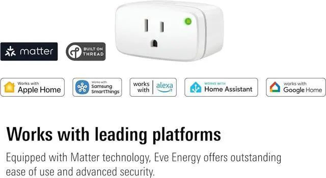 Alt view image 2 of 7 - Energy (Matter) 2 Pack  Smart Plug, App and Voice Control, 100% Privacy, Matter Over Thread, Works with Apple Home, Alexa, Google SmartThings, requires Thread Border Router by DT