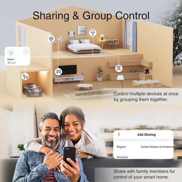 Alt view image 6 of 7 - 5G 15A Smart Plugs, WiFi Plugs Work with Alexa and Google Home, Home Outlet Remote Control & Timer, 5GHz 2.4GHz Wi-Fi Compatible, ETL FCC Listed, White, 4 Pack by DT