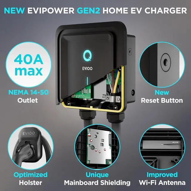 Alt view image 2 of 7 - Ll 2 EV Charger  40 Amp (9.6 kW) 240V Wall 2, NEMA 14-50 Plug, J1772 25' Cable, d Wi-Fi UL, Energy Star and ETL Certified EVSE, Smart Car Charging Station GEN by DT