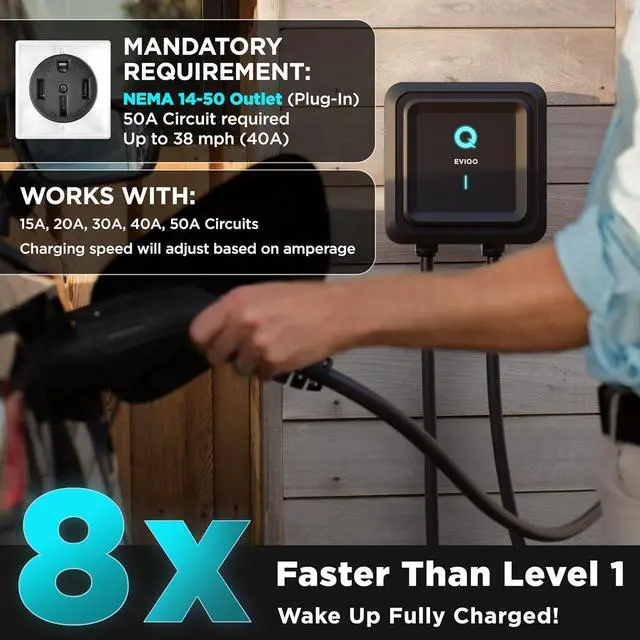 Alt view image 3 of 7 - Ll 2 EV Charger  40 Amp (9.6 kW) 240V Wall 2, NEMA 14-50 Plug, J1772 25' Cable, d Wi-Fi UL, Energy Star and ETL Certified EVSE, Smart Car Charging Station GEN by DT