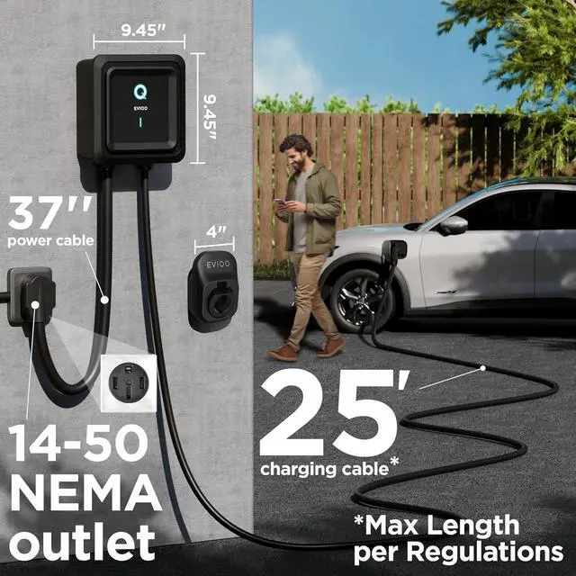 Alt view image 7 of 7 - Ll 2 EV Charger  40 Amp (9.6 kW) 240V Wall 2, NEMA 14-50 Plug, J1772 25' Cable, d Wi-Fi UL, Energy Star and ETL Certified EVSE, Smart Car Charging Station GEN by DT