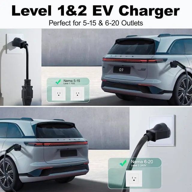 Alt view image 3 of 7 - Ll 1&2 EV Charger, Electric Vehicle Portable Charger with 20FT Cable, 3.5KW 16Amp Home Car Charging Station, 110V-240V NEMA 6-20 & 5-15 Plug Adapter, for All SAE J1772 by DT