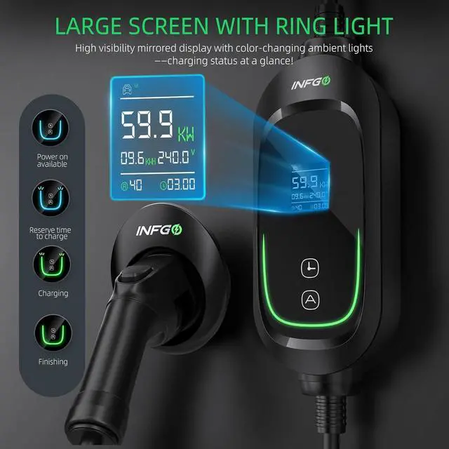 Alt view image 3 of 7 - Ll 2 EV Charger, 40 Amp, Portable Charger for Home, J1772, 25ft Cable, 240V, Charging Stations with LED Display and Breath  Indicator, NEMA14-50 Plug by DT