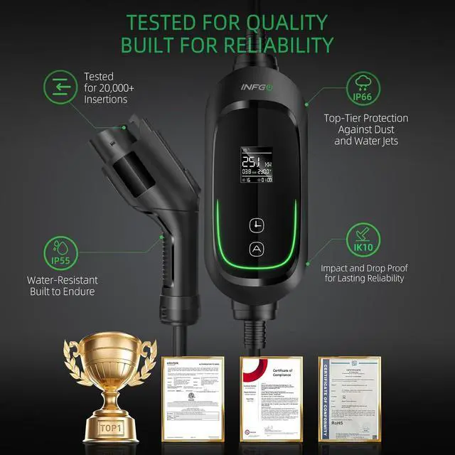 Alt view image 4 of 7 - Ll 2 EV Charger, 40 Amp, Portable Charger for Home, J1772, 25ft Cable, 240V, Charging Stations with LED Display and Breath  Indicator, NEMA14-50 Plug by DT