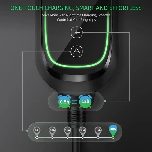Alt view image 7 of 7 - Ll 2 EV Charger, 40 Amp, Portable Charger for Home, J1772, 25ft Cable, 240V, Charging Stations with LED Display and Breath  Indicator, NEMA14-50 Plug by DT
