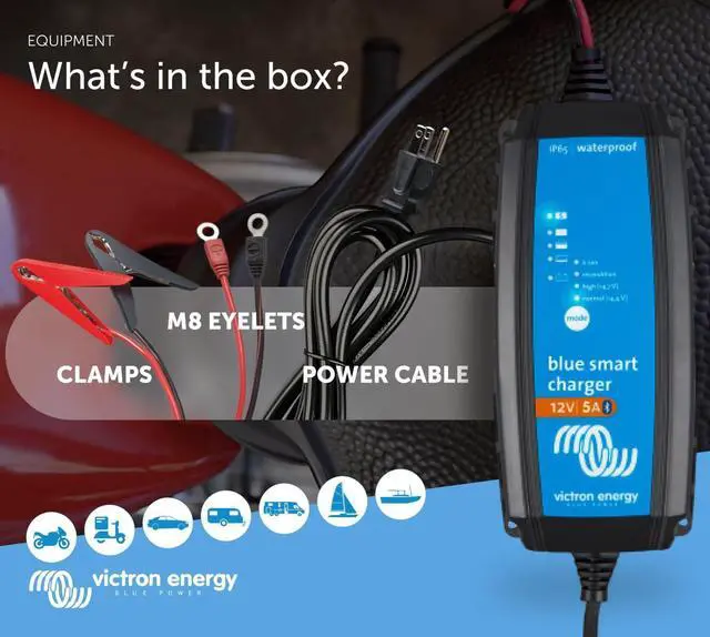 Alt view image 6 of 6 - Blue Smart IP65 Car Battery Charger 12V 5A, Float & Trickle and Desulfator for Motorcycle, ATV, RV, Lithium Deep Cycle Batteries by DT