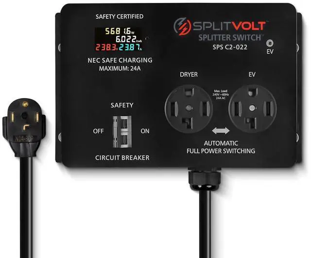 Main image of NEMA 14-30, 240V, 24 Amp Splitter Switch - Save Thousands on Home Electric Vehicle Charging (EV) Install, cETLus Certified, Charge Two EVs, Plug and Play by DT