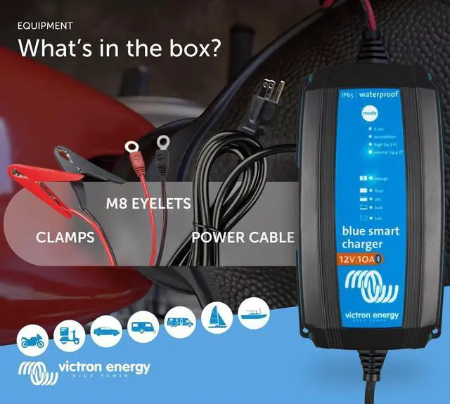 Alt view image 6 of 6 - Blue Smart IP65 Car Battery Charger 12V 10A, Float & Trickle and Desulfator for Motorcycle, ATV, RV, Lithium Deep Cycle Batteries by DT