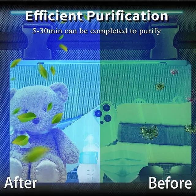 Alt view image 2 of 7 - UV Light Sanitizer Box, Portable Foldable Cleaner and Sanitizing Machine with 3-ll Timer, Bag for Toys, Key, Towel, Mask Cleaning USB & Wall Plug-in Charging Blue 12L Ozone-Free by DT