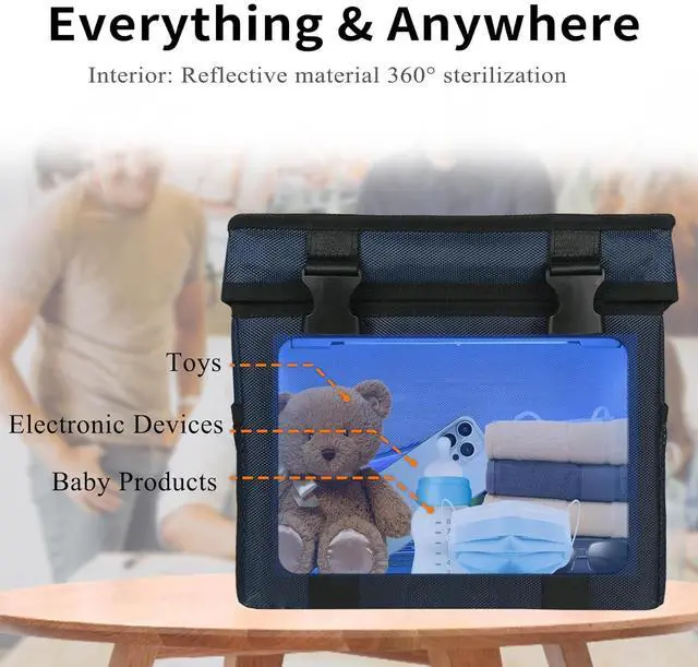 Alt view image 4 of 7 - UV Light Sanitizer Box, Portable Foldable Cleaner and Sanitizing Machine with 3-ll Timer, Bag for Toys, Key, Towel, Mask Cleaning USB & Wall Plug-in Charging Blue 12L Ozone-Free by DT