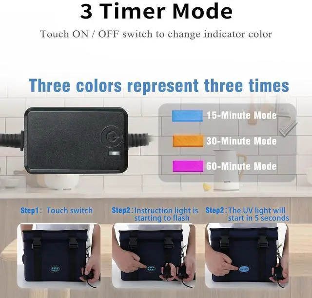 Alt view image 6 of 7 - UV Light Sanitizer Box, Portable Foldable Cleaner and Sanitizing Machine with 3-ll Timer, Bag for Toys, Key, Towel, Mask Cleaning USB & Wall Plug-in Charging Blue 12L Ozone-Free by DT