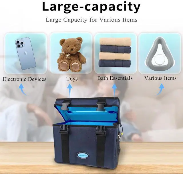 Alt view image 7 of 7 - UV Light Sanitizer Box, Portable Foldable Cleaner and Sanitizing Machine with 3-ll Timer, Bag for Toys, Key, Towel, Mask Cleaning USB & Wall Plug-in Charging Blue 12L Ozone-Free by DT