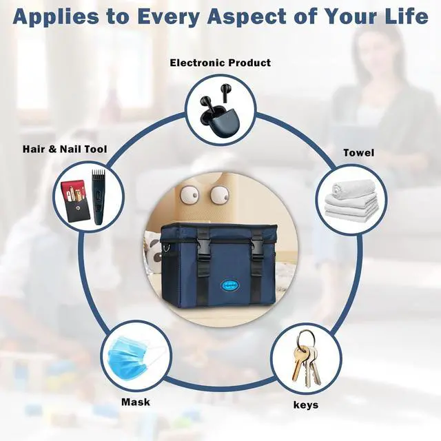 Alt view image 5 of 7 - UVC Sanitizer Box Ozone Free with Timer, Portable Large Cleaner Bag USB Port, UV Light Blue Tote for Mask, Cell Phone, Baby Bottle, Key, Towel 12L/3.17 gal by DT