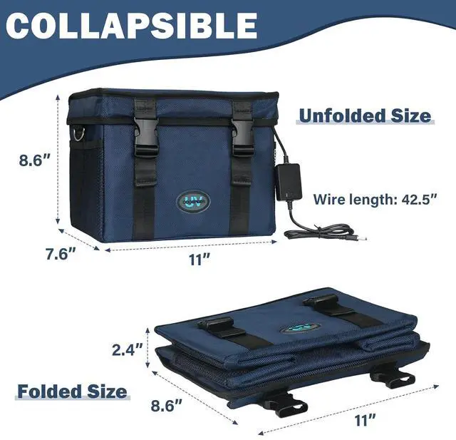 Alt view image 7 of 7 - UVC Sanitizer Box Ozone Free with Timer, Portable Large Cleaner Bag USB Port, UV Light Blue Tote for Mask, Cell Phone, Baby Bottle, Key, Towel 12L/3.17 gal by DT