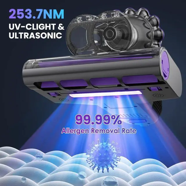 Alt view image 3 of 7 - Mattress Vacuum Cleaner, 16Kpa Bed Cleaner with 253.7nm UV-C Light, 145°F Heat, HEPA Filter & Ultrasonic, Versatile Handheld Vacuums for Bed, Sofa, Couch, Crib(Corded, 600W) by DT
