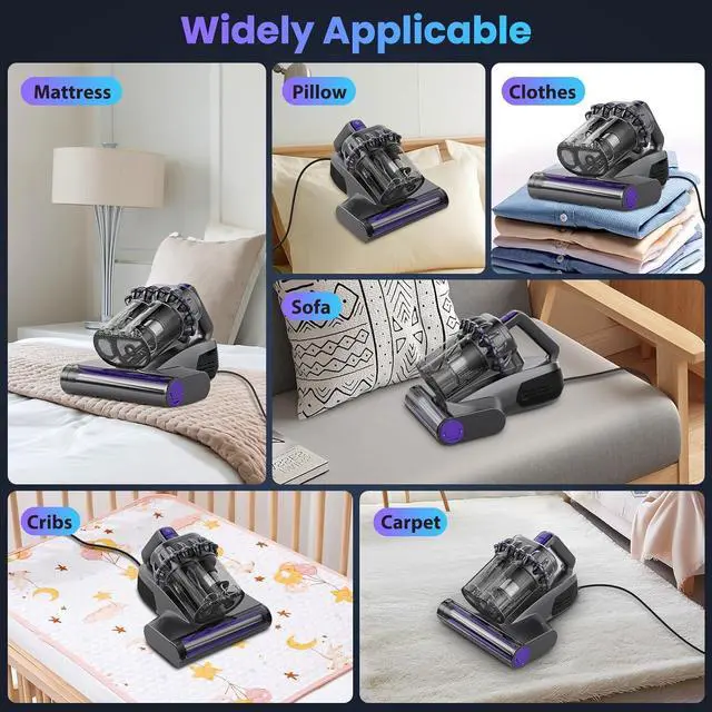 Alt view image 6 of 7 - Mattress Vacuum Cleaner, 16Kpa Bed Cleaner with 253.7nm UV-C Light, 145°F Heat, HEPA Filter & Ultrasonic, Versatile Handheld Vacuums for Bed, Sofa, Couch, Crib(Corded, 600W) by DT