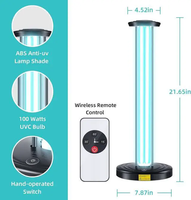 Alt view image 3 of 7 - 100W UV Light, Ultraviolet Lamp Purifier for Whole Room & House, Ozone-Free, Home Disinfection Device with 3-Gear Timer Remote Control, UVC Lights, Purification Bathroom, Toilet, Office by DT