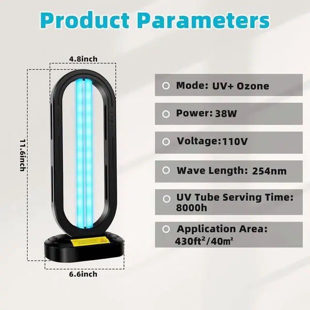 Alt view image 6 of 7 - UV Light Sanitizer,4-Speed Timing and Remote Control UVC Home Disinfection Device,Portable Ultraviolet Sanitizer for Dust Mites,UV Lamp Whole Room,Black by DT