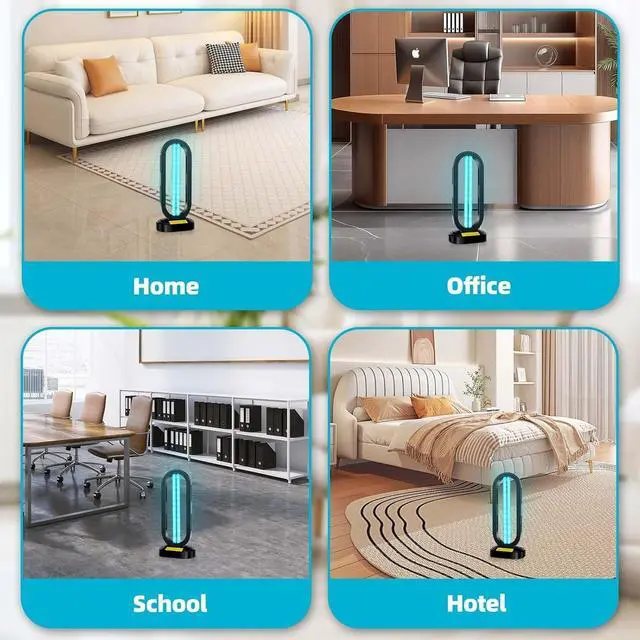 Alt view image 7 of 7 - UV Light Sanitizer,4-Speed Timing and Remote Control UVC Home Disinfection Device,Portable Ultraviolet Sanitizer for Dust Mites,UV Lamp Whole Room,Black by DT