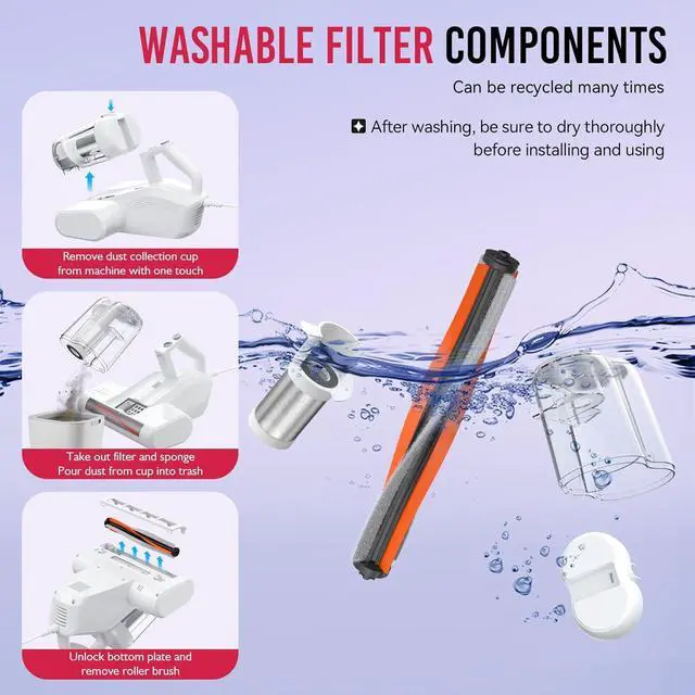 Alt view image 7 of 7 - Mattress Vacuum Cleaner, 16Kpa Bed Cleaner with 253.7nm UV-C Light & HEPA Filter 40000 RPM/Min Brushroll Rotation Heating Tech, Widened Suction Port(Corded, 600W) by DT