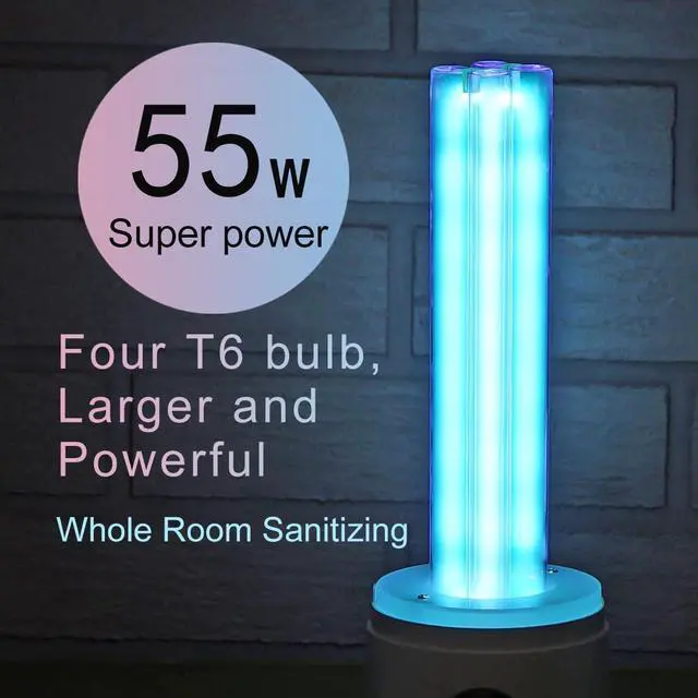Alt view image 2 of 7 - UV Light Sanitizer, 55w 254nm UVC Lamp for Room Surface Disinfection, Kills Bacteria Molds Dust Mites up to 750 sqft, Home/School/Hotel/Travel, 1Y Warranty (Blue with Ozone) by DT