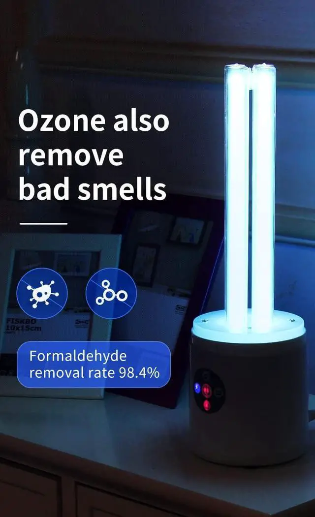 Alt view image 7 of 7 - UV Light Sanitizer, 55w 254nm UVC Lamp for Room Surface Disinfection, Kills Bacteria Molds Dust Mites up to 750 sqft, Home/School/Hotel/Travel, 1Y Warranty (Blue with Ozone) by DT