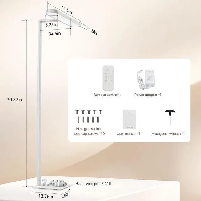 Alt view image 7 of 7 - Floor Lamp, 7 Brightness Lls Eye-Ca Remote-Control 70'' Led Reading 4000K, 9,000LM Standing Lamp Suitable for Living Room, Office, Conference Study, and Piano Room by DT