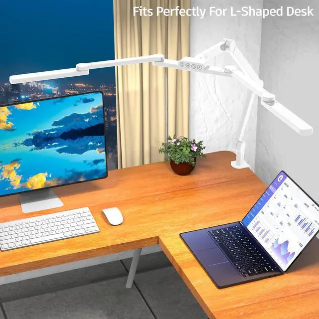 Alt view image 2 of 6 - LED Desk Lamp for Home Office, 41.5" White Clip on Architect with Clamp, 24W Adjustable Dimmable Bright Swing Arm Eye Care Table Light Clamp Office Lighting by DT