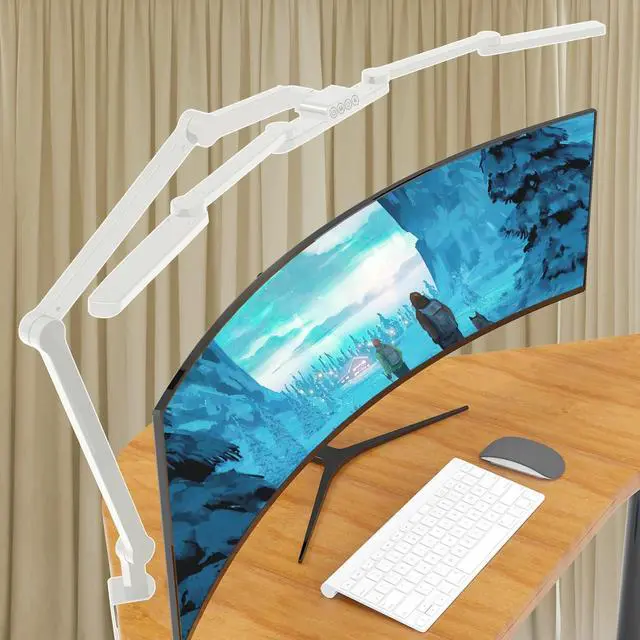 Main image of LED Desk Lamp for Home Office, 41.5" White Clip on Architect with Clamp, 24W Adjustable Dimmable Bright Swing Arm Eye Care Table Light Clamp Office Lighting by DT