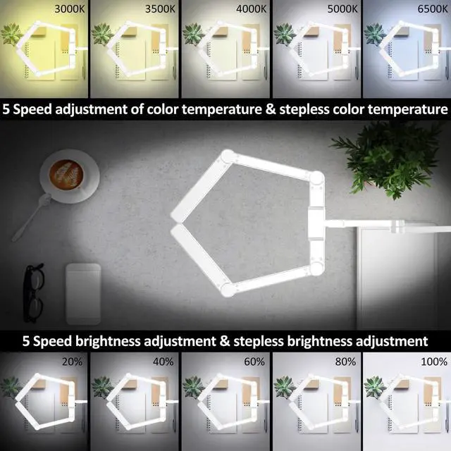 Alt view image 5 of 6 - LED Desk Lamp for Home Office, 41.5" White Clip on Architect with Clamp, 24W Adjustable Dimmable Bright Swing Arm Eye Care Table Light Clamp Office Lighting by DT