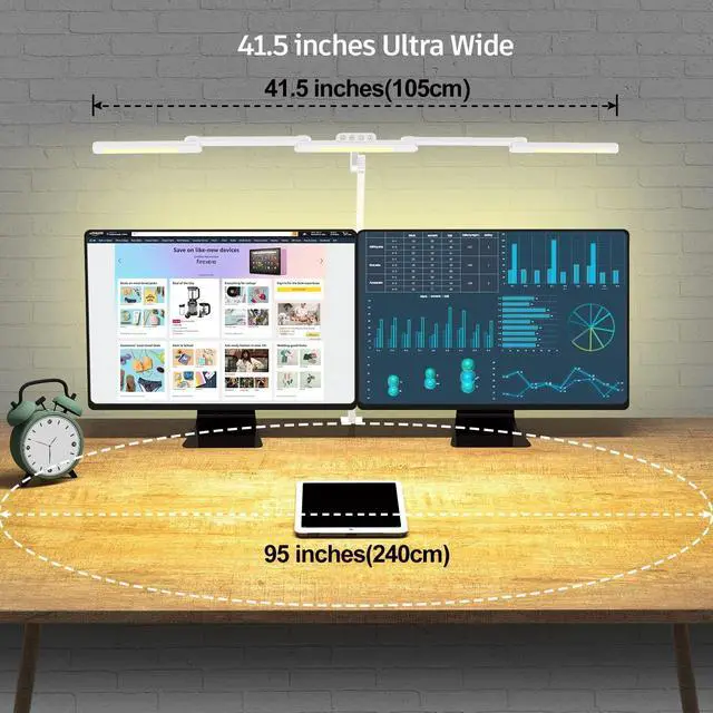 Alt view image 4 of 6 - LED Desk Lamp for Home Office, 41.5" White Clip on Architect with Clamp, 24W Adjustable Dimmable Bright Swing Arm Eye Care Table Light Clamp Office Lighting by DT