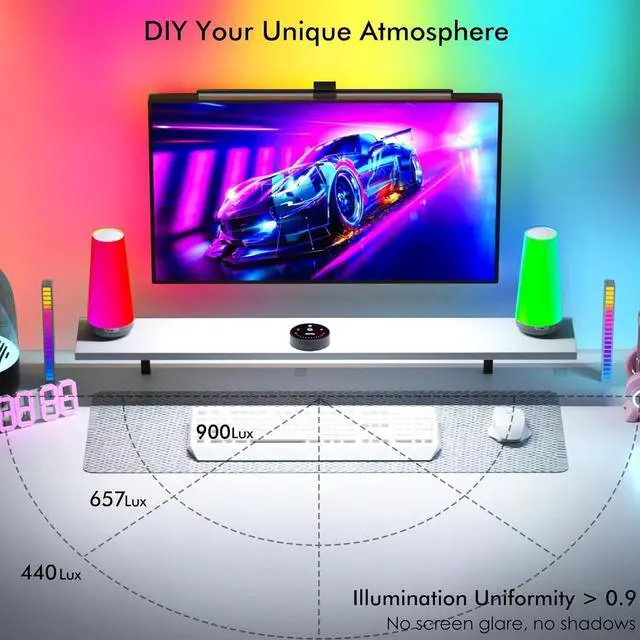 Alt view image 7 of 7 - RGB Pro+ Monitor Light Bar with Remote, 15 Modes Gaming Backlight, 4 Colors & Brightness Dimmable Fronlight, 20" Ra95 Eye-Care USB Reading Lamp, No Glare, Upgraded Clip for All by DT