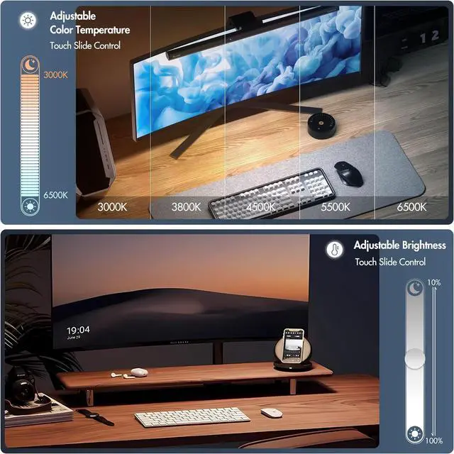 Alt view image 2 of 7 - Monitor Light Bar with Remote, Fit for Curved Monitors/Camera Base, Eye-Care Computer Screen Bar, Auto-Dimming Dimmable Work Office Gaming Desk Lamp, Gray by DT
