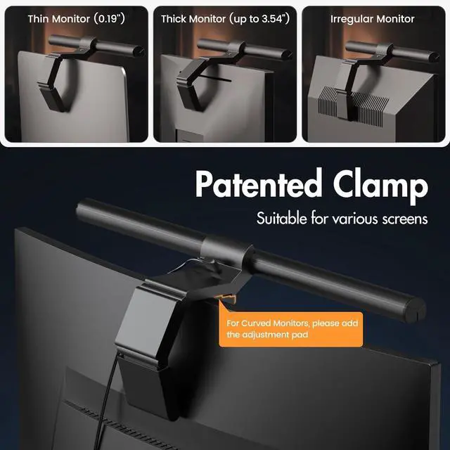 Alt view image 3 of 7 - Monitor Light Bar with Remote, Fit for Curved Monitors/Camera Base, Eye-Care Computer Screen Bar, Auto-Dimming Dimmable Work Office Gaming Desk Lamp, Gray by DT