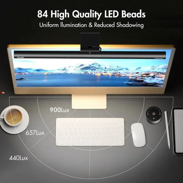 Alt view image 4 of 7 - Monitor Light Bar with Remote, Fit for Curved Monitors/Camera Base, Eye-Care Computer Screen Bar, Auto-Dimming Dimmable Work Office Gaming Desk Lamp, Gray by DT