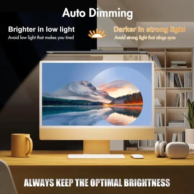 Alt view image 5 of 7 - Monitor Light Bar with Remote, Fit for Curved Monitors/Camera Base, Eye-Care Computer Screen Bar, Auto-Dimming Dimmable Work Office Gaming Desk Lamp, Gray by DT