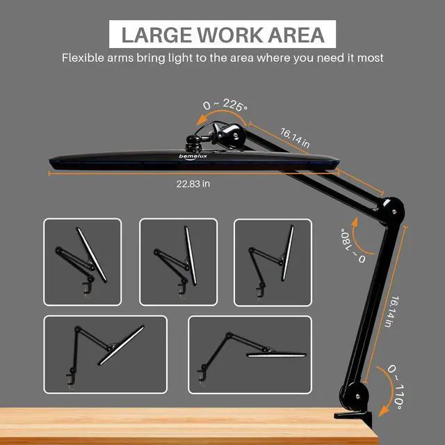 Alt view image 3 of 6 - Task Lamp with Clamp, Bright 117PCS LEDs, Metal Swing Arm 24W 2200 Lumen Dimmable Led Desk for Architect Home Office Study Reading Dorm Workbench Craft, 23 Inch Working Lamp(Black) by DT