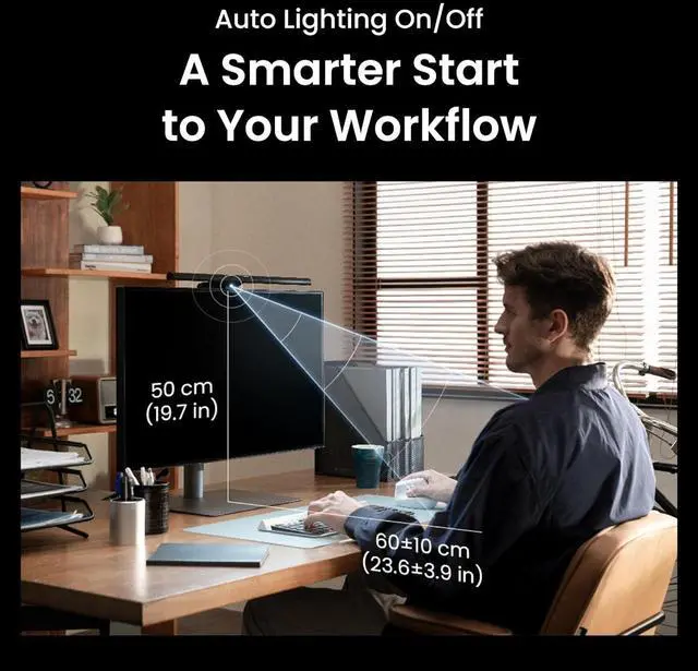 Alt view image 4 of 7 - ScreenBar Pro LED Monitor Light (Black)/Ultrawide Ilnation/Motion Sensor/Adjustable Brightness and Color Temperature/Eye-Care Bar/No Screen Glare/Space Saving/Curved Monitors/USB-C by DT