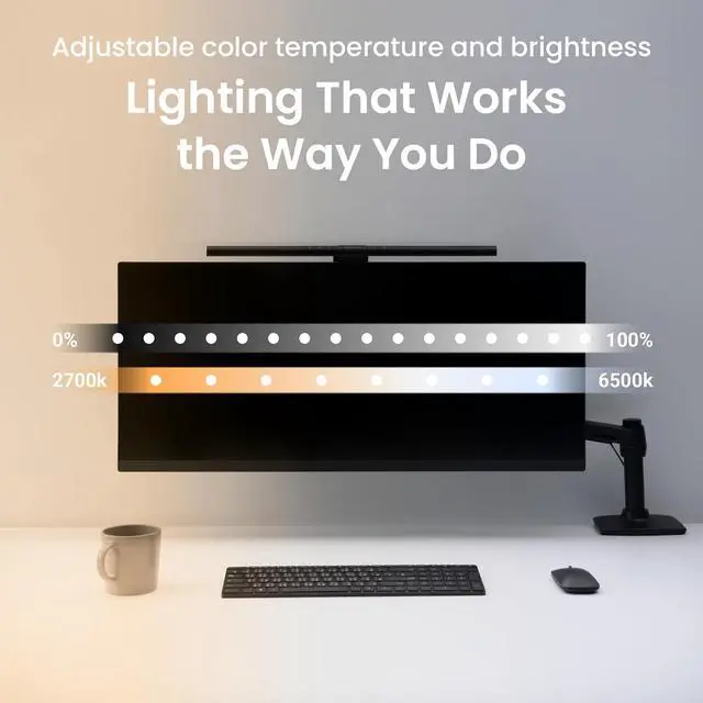 Alt view image 5 of 7 - ScreenBar Pro LED Monitor Light (Black)/Ultrawide Ilnation/Motion Sensor/Adjustable Brightness and Color Temperature/Eye-Care Bar/No Screen Glare/Space Saving/Curved Monitors/USB-C by DT