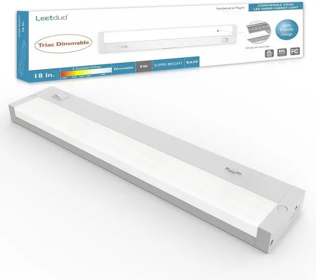 Main image of LED Under Cabinet Lighting Hardwired or Plug in, 18 Inch 9W, Dimmable 5 Color 2700K/3000K/3500K/4000K/5000K, Linkable Eyes Care Design Counter Lights for Kitchen, Sink, ETL Listed, White by DT