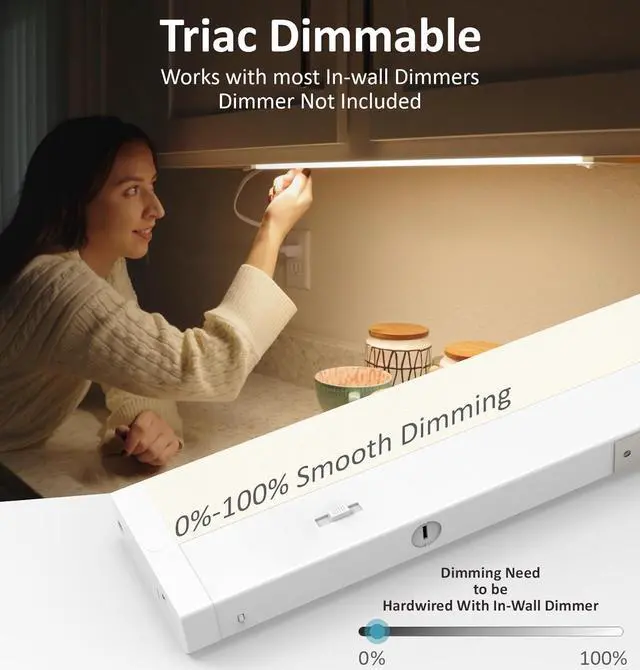 Alt view image 2 of 7 - LED Under Cabinet Lighting Hardwired or Plug in, 18 Inch 9W, Dimmable 5 Color 2700K/3000K/3500K/4000K/5000K, Linkable Eyes Care Design Counter Lights for Kitchen, Sink, ETL Listed, White by DT