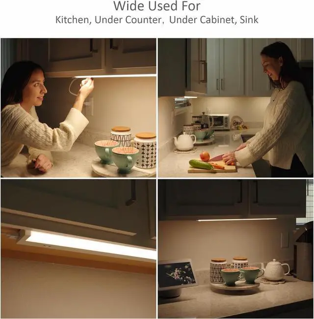 Alt view image 5 of 7 - LED Under Cabinet Lighting Hardwired or Plug in, 18 Inch 9W, Dimmable 5 Color 2700K/3000K/3500K/4000K/5000K, Linkable Eyes Care Design Counter Lights for Kitchen, Sink, ETL Listed, White by DT