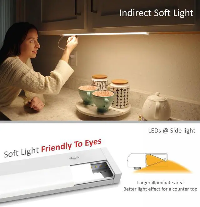 Alt view image 7 of 7 - LED Under Cabinet Lighting Hardwired or Plug in, 18 Inch 9W, Dimmable 5 Color 2700K/3000K/3500K/4000K/5000K, Linkable Eyes Care Design Counter Lights for Kitchen, Sink, ETL Listed, White by DT