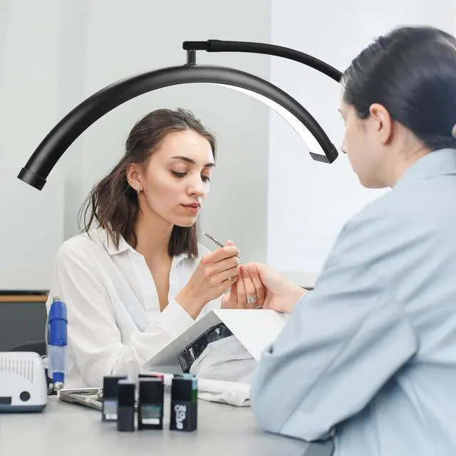 Alt view image 4 of 7 - Adjustable Gooseneck Half Moon LED Floor Lamp - Shadow-Free Design for Eyelash Extensions, Tattoos, Office, Reading, and Eye-Ca with Dimmable Brightness Color Temperature by DT