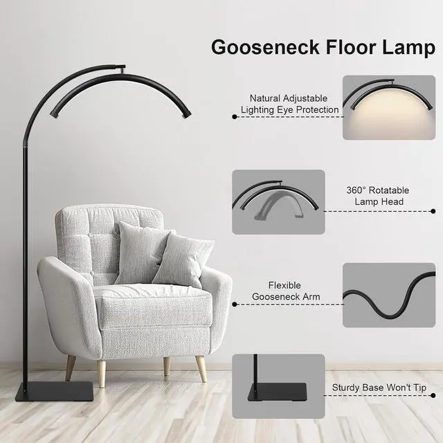 Alt view image 5 of 7 - Adjustable Gooseneck Half Moon LED Floor Lamp - Shadow-Free Design for Eyelash Extensions, Tattoos, Office, Reading, and Eye-Ca with Dimmable Brightness Color Temperature by DT