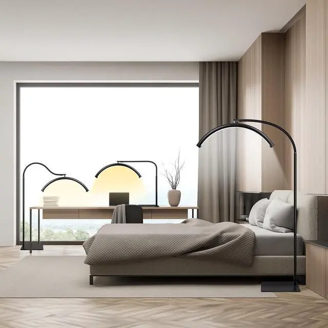 Alt view image 6 of 7 - Adjustable Gooseneck Half Moon LED Floor Lamp - Shadow-Free Design for Eyelash Extensions, Tattoos, Office, Reading, and Eye-Ca with Dimmable Brightness Color Temperature by DT