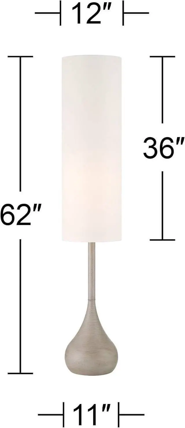 Alt view image 4 of 7 - Moderne Mid Century Modern 62" Tall Standing Floor Lamp Droplet Foot Switch Natural Gray Metal Living Room Bedroom House Reading Office Home Decor Entryway White Drum Shade by DT
