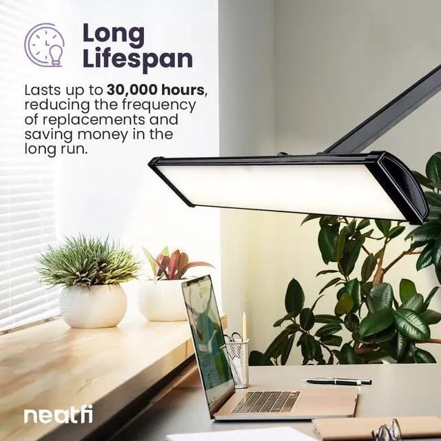 Alt view image 3 of 7 - LED Desk Lamp, 3,500 Lumens, 3 Light Modes, Dimmable, 45W, Touch Control, 26 Inch Wide Metal Shade, 540 SMD LEDs, Directional Lighting, Eye Caring Task Lamp (CCT with Clamp, Black)