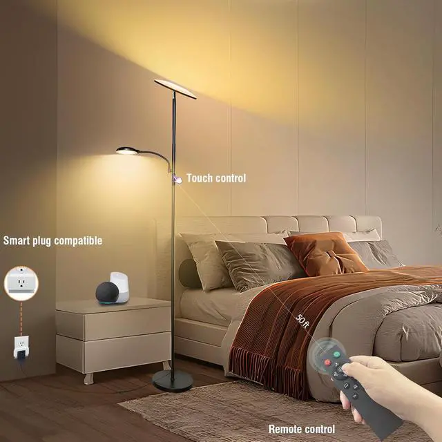 Alt view image 4 of 7 - Floor Lamps for Living Room, 44W/4500LM Super Bright 2 in 1 LED Lamp with Remote, Stepless Dimmable, 69" Tall Standing Bendable Reading Light Bedroom Office by DT